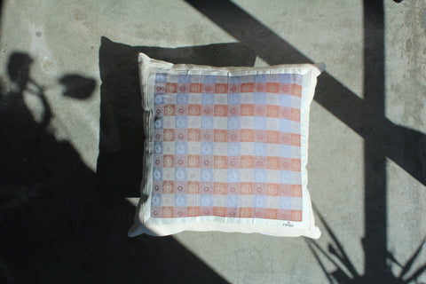 23. Fendi Brown Blue, Canvas Cotton Pillow Cover, Repurposed Antique Pocket Square 1990