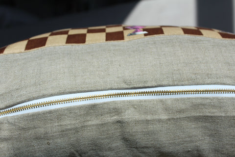 28. Erin O'Dell Chess Board, Linen Pillow Cover, Repurposed Antique Pocket Square 1950