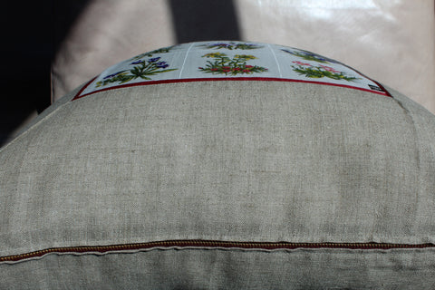 26. Fisba-Stoffels Mountain Flowers, Linen Pillow Cover, Repurposed Antique Pocket Square 1970