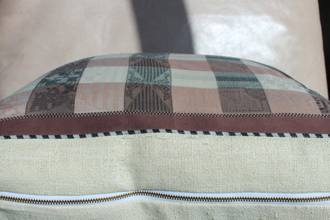 20. Fendi Checker, Canvas Cotton Pillow Cover, Repurposed Antique Pocket Square 1990
