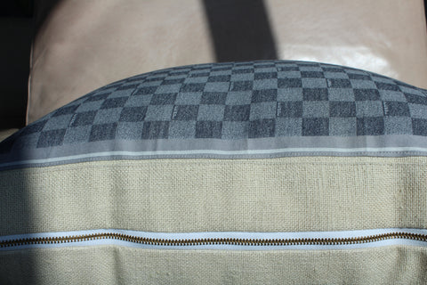 24. Fendi Nero, Canvas Cotton Pillow Cover, Repurposed Antique Pocket Square 1990