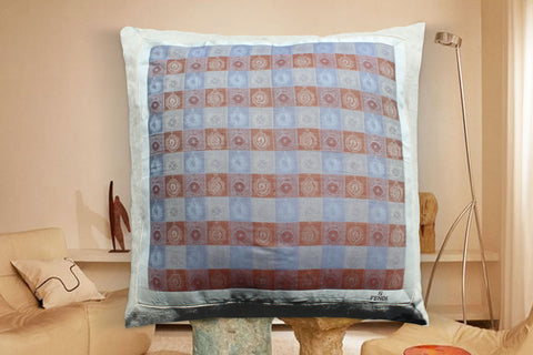 23. Fendi Brown Blue, Canvas Cotton Pillow Cover, Repurposed Antique Pocket Square 1990