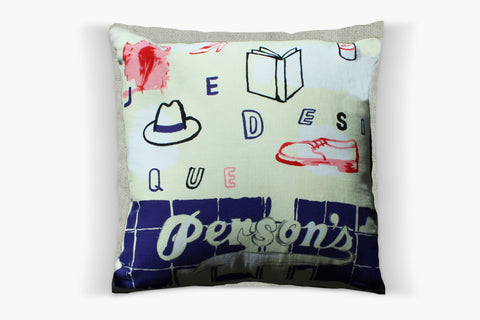 17. Person's Japan, Canvas Cotton Pillow Cover, Repurposed Antique Pocket Square 1990