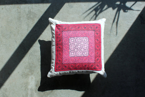 1. Garnet Modernist, Cotton Pillow Cover, Repurposed Antique Pocket Square 1950
