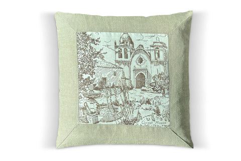 14. Set of 2, California Missions, Linen Pillow Cover, Repurposed Antique Pocket Square 1940