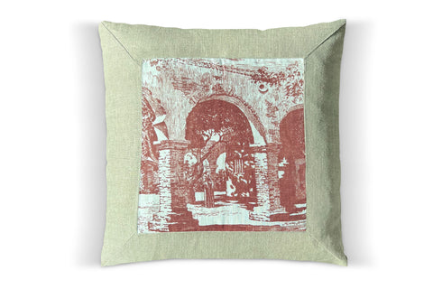 14. Set of 2, California Missions, Linen Pillow Cover, Repurposed Antique Pocket Square 1940