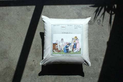 3. German Gabor, Cotton Pillow Cover, Repurposed Antique Pocket Square 1980