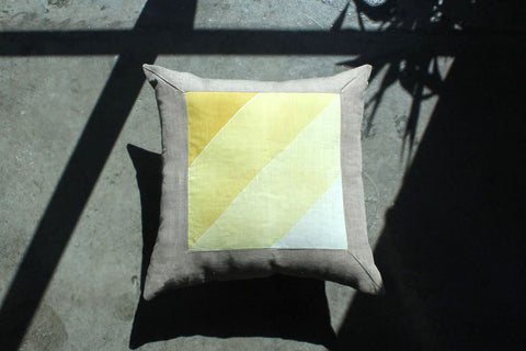 8. Yellow on Yellow, Linen Pillow Cover, Repurposed Antique Pocket Square 1960