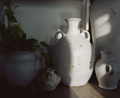 White Washed Antique Terracotta Floor Vase - Indoor/Outdoor