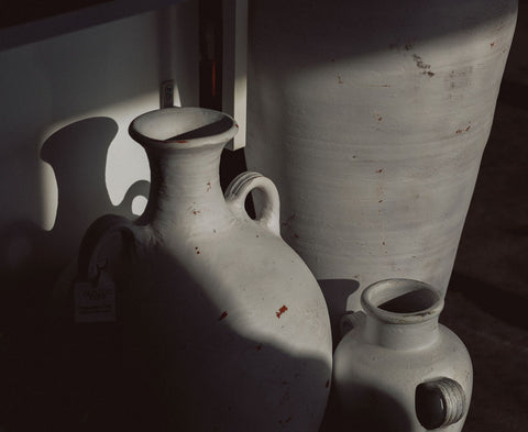 White Washed Antique Terracotta Floor Vase - Indoor/Outdoor