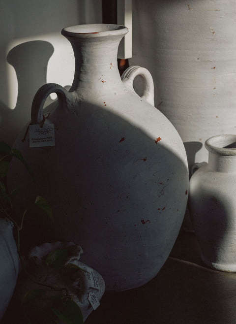 White Washed Antique Terracotta Floor Vase - Indoor/Outdoor