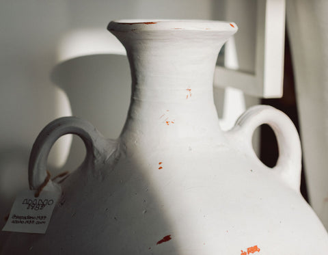 White Washed Antique Terracotta Floor Vase - Indoor/Outdoor