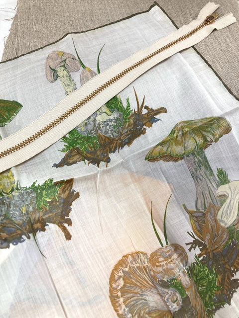 10. Forest Mushroom, Linen Pillow Cover, Repurposed Antique Pocket Square 1960