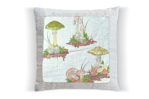 10. Forest Mushroom, Linen Pillow Cover, Repurposed Antique Pocket Square 1960