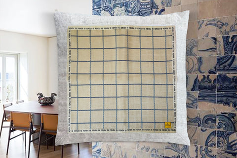 12. SOLD_Fendi Blue, Linen Pillow Cover, Repurposed Antique Pocket Square 1990