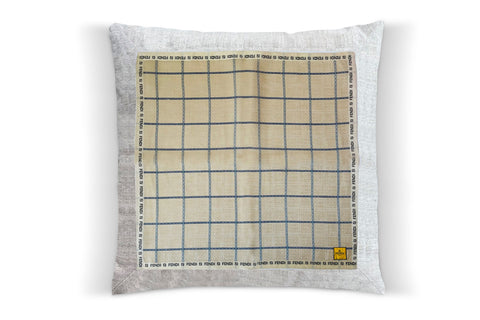 12. SOLD_Fendi Blue, Linen Pillow Cover, Repurposed Antique Pocket Square 1990