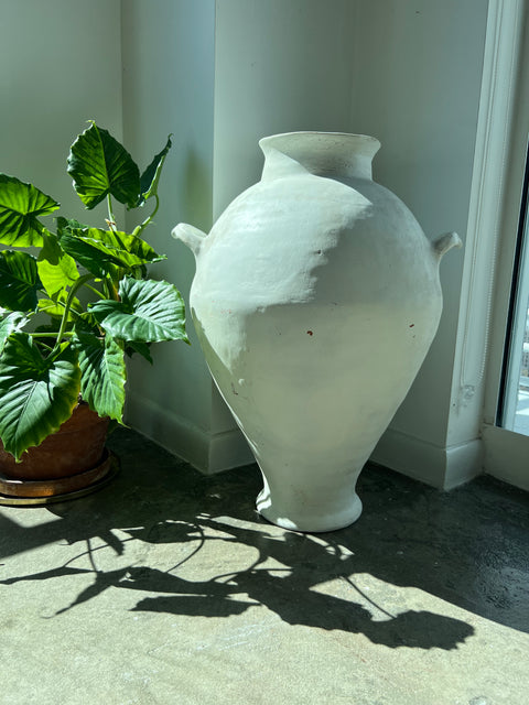 White Washed Antique Terracotta Floor Vase - Indoor/Outdoor