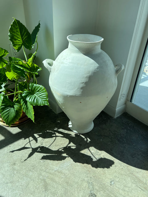 White Washed Antique Terracotta Floor Vase - Indoor/Outdoor