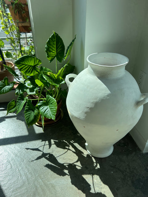 White Washed Antique Terracotta Floor Vase - Indoor/Outdoor