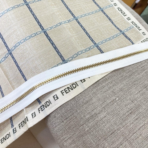 12. SOLD_Fendi Blue, Linen Pillow Cover, Repurposed Antique Pocket Square 1990