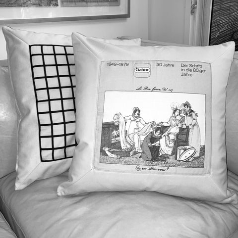 3. German Gabor, Cotton Pillow Cover, Repurposed Antique Pocket Square 1980