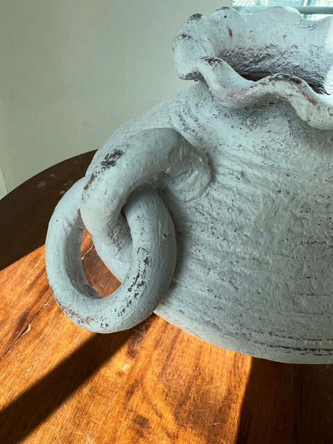 White Washed Antique Terracotta Vase - Indoor/Outdoor