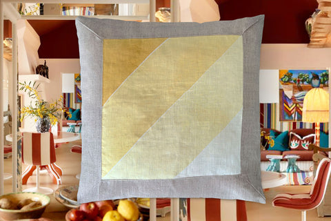 8. Yellow on Yellow, Linen Pillow Cover, Repurposed Antique Pocket Square 1960