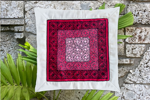 1. Garnet Modernist, Cotton Pillow Cover, Repurposed Antique Pocket Square 1950