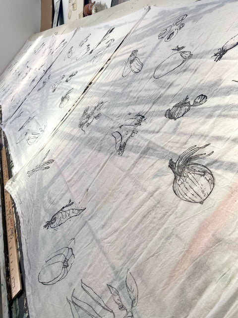 Garden Medley, Hand Painted Cotton Dish Towel, Lisa Angelini Studio