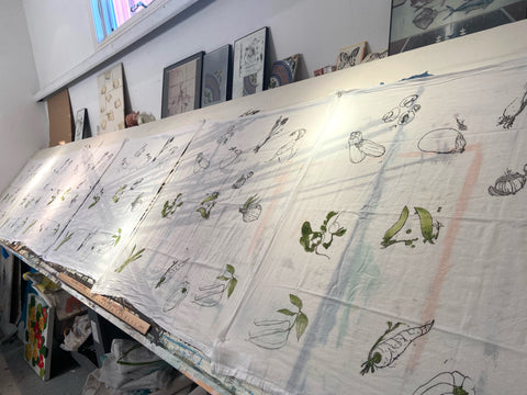 Garden Medley, Hand Painted Cotton Dish Towel, Lisa Angelini Studio