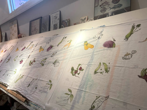 Garden Medley, Hand Painted Cotton Dish Towel, Lisa Angelini Studio