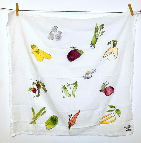 Garden Medley, Hand Painted Cotton Dish Towel, Lisa Angelini Studio