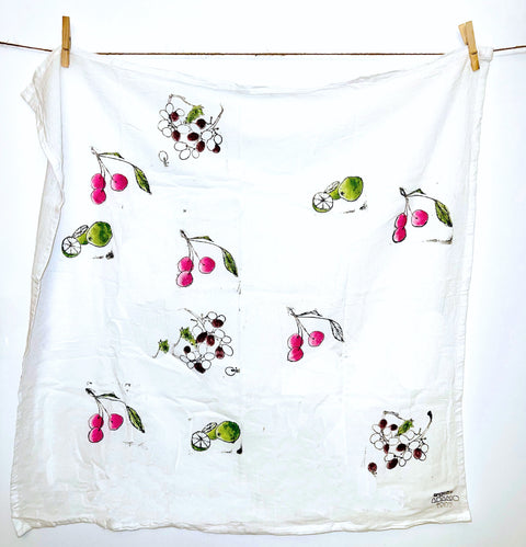 Fresh Fruit, Hand Painted Cotton Dish Towel, Lisa Angelini Studio