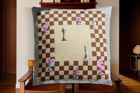 28. Erin O'Dell Chess Board, Linen Pillow Cover, Repurposed Antique Pocket Square 1950