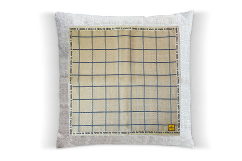 Fendi Blue, Linen Pillow Cover, Repurposed Antique Pocket Square 1990