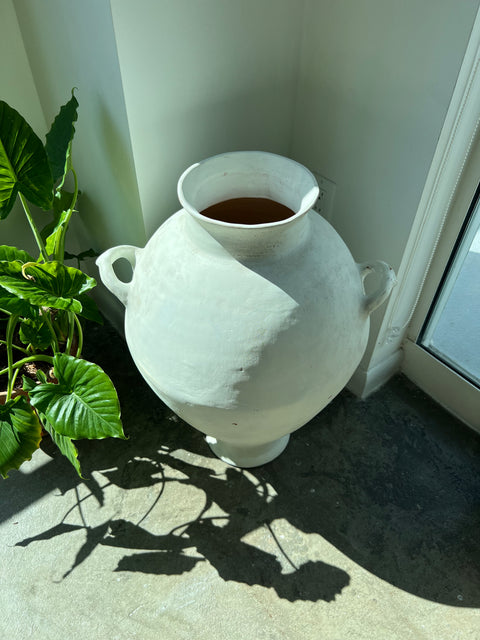 White Washed Antique Terracotta Floor Vase - Indoor/Outdoor