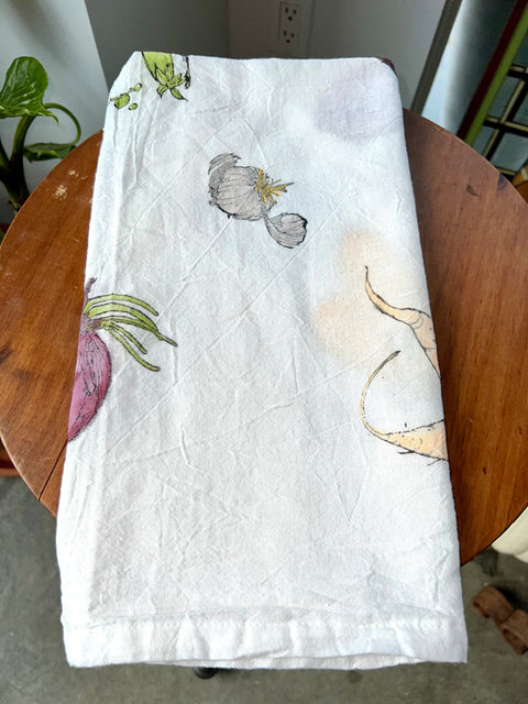 Garden Medley, Hand Painted Cotton Dish Towel, Lisa Angelini Studio
